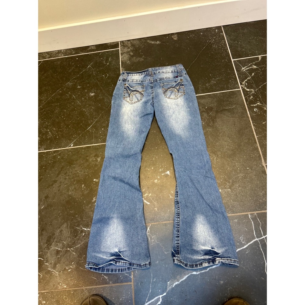 Lower East Side Womens Y2K Flare Jeans Light Wash Embroidered Low Rise Size 5